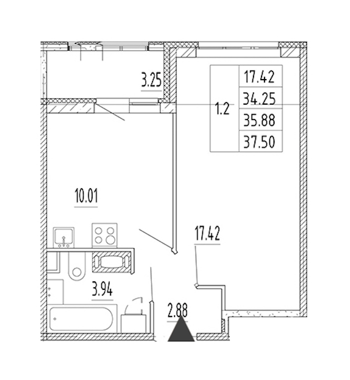 1-комнатная квартира 34.24 м², 12/12 эт., ЖК «Полис Приморский 2»